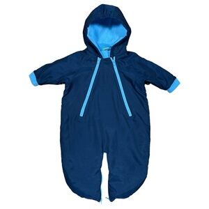 VINTAGE 90s Old Navy Baby Boys Convertible Blue Hooded Fleece Lined Bunting 3-6M